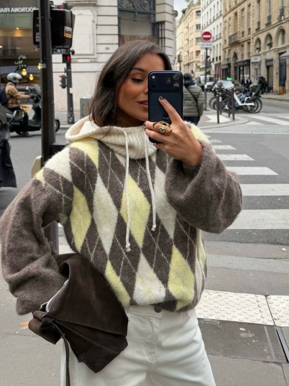 MARTI COLLECTION argyle/ orly sweater in yellow and taupe